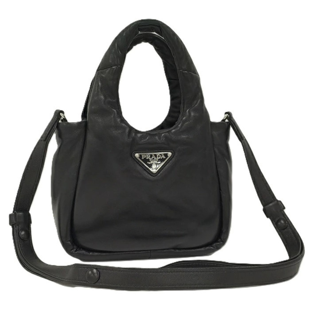 Prada Shoulder Bag Soft Nappa Leather Handbag Black